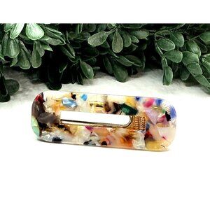 Colorful Resin Hair Clip With Gold Metal Clasp - Multicolor Design